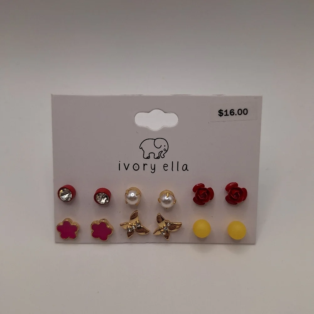 Ivory Ella Stud Earring Set | Mixed Color Flower Pearl Crystal Earrings | NWT - Picture 2 of 6